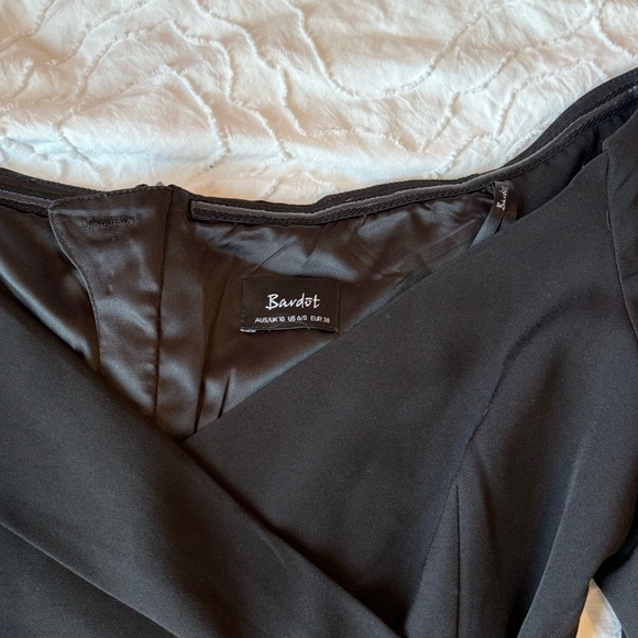 Bardot Black Off the Shoulder Dress with Bell Sleeves Midi Length - Picture 3 of 10